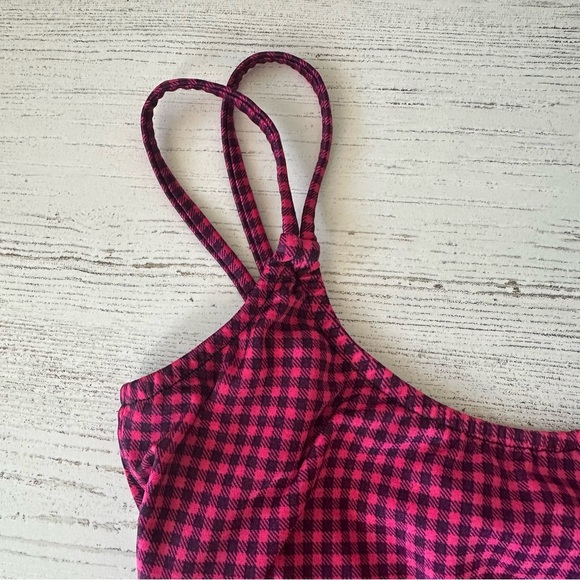 VINTAGE 80s Gingham High Cut Bow One Piece Swimsuit Dunkis of New York Hot Pink - Picture 3 of 14